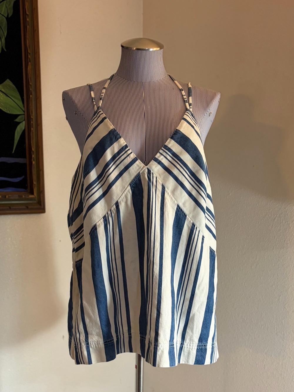 Universal Thread Blue & White Striped V-Neck Summer Top